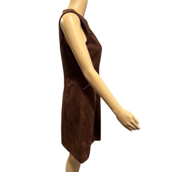 Ann Taylor Brown Sleeveless A-line Vegan Suede Mini Dress Size 4P - Picture 4 of 7
